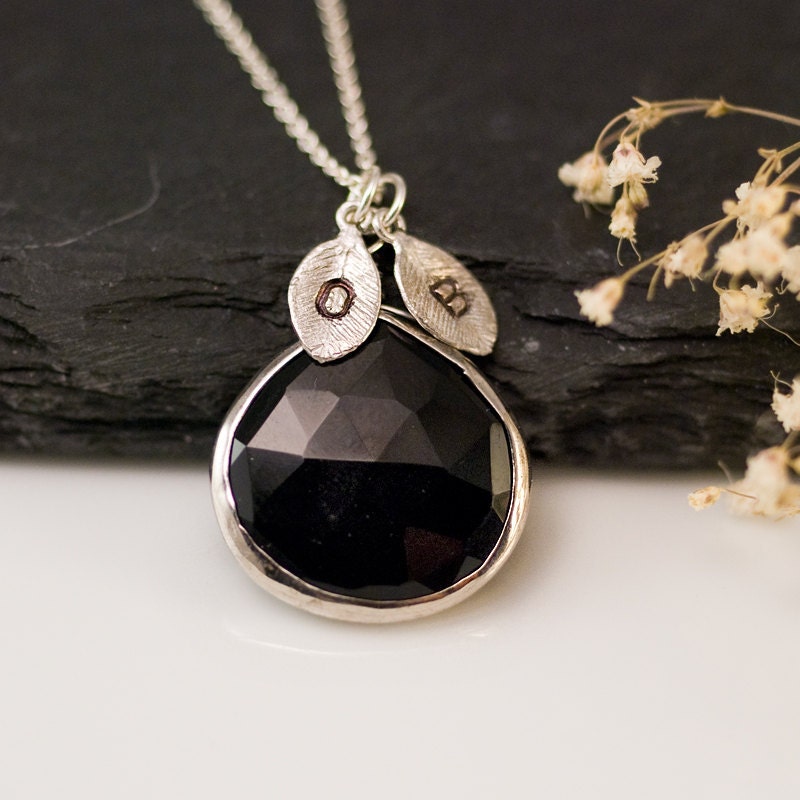 Personalized Necklace - Black Onyx Necklace - Personalized Jewelry - Custom Stamp Initials