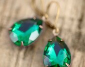 Emerald Earrings - Vintage Earrings Estate Style Vintage Crystal Emerald Pear Shaped Earrings Bridal Earrings - Fiona