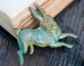 Rabbit Brooch Spring Easter Teal Vintage Woodland Hare Spring Bunny Indie Jewelry Natural History