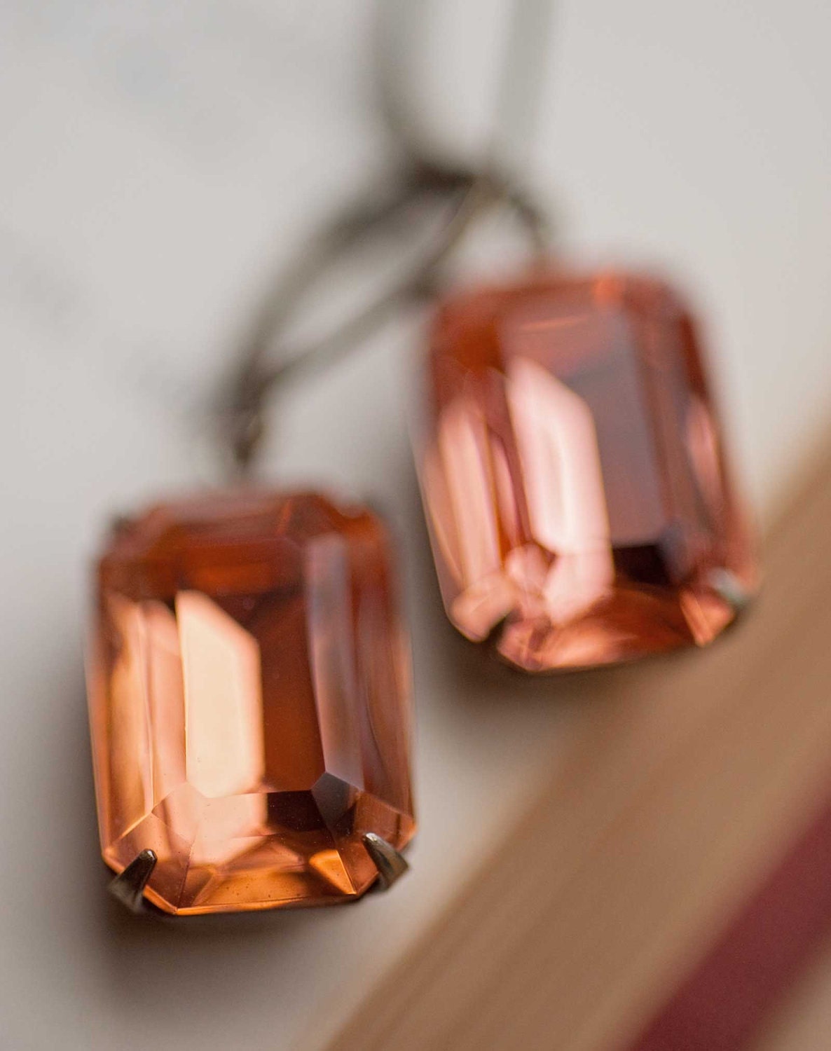 Peach Earrings Vintage Earrings Drop Earrings Upcycled Jewelry Wedding Earrings Estate Style Peach Pink Jewelry