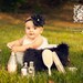 Baby Headband- Black Silk Flower with Rhinestone Center on Black Elastic Headband