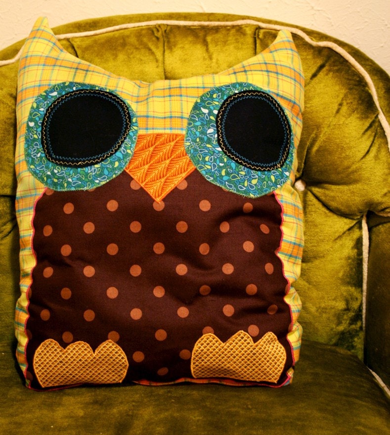 plaid owl pillow