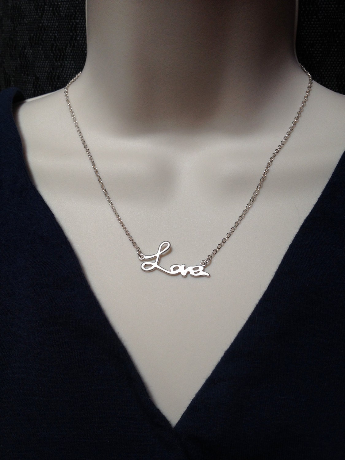 Gift for your Love - Sterling silver chain, matt rhodium plated "Love" pendent necklace