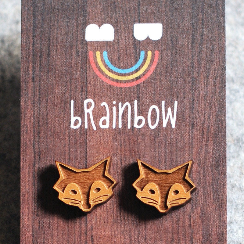 Wooden Fox Earring