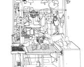 Centre Street, Hong Kong - Black and White Illustration print 16.5" x 11.7" (a3)