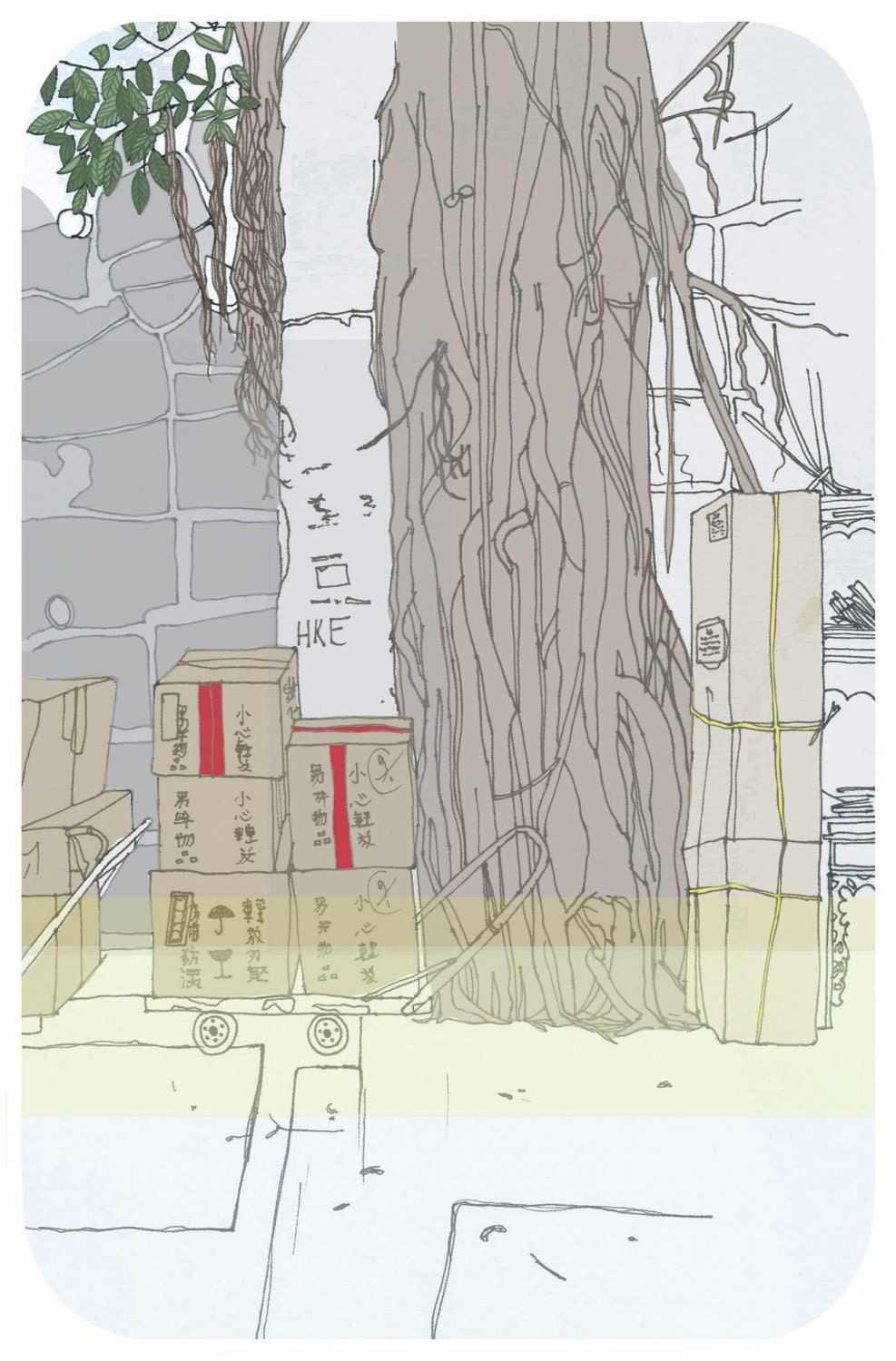 Sai Ying Pun, Hong Kong - Colour Illustration Print 16.5" x 11.7" (a3)