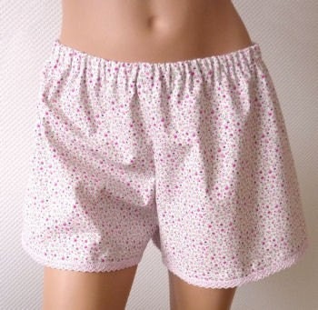 French Knickers. Pajama Shorts. Medium. Millefiori. Violet. Lace.