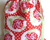 Laundry Bag. Lingerie Bag. Retro Roses. Red. Large