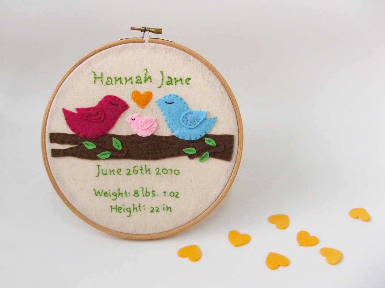 Nursery embroidery Customized personalized hoop art , kids, baby girl baby, baby boy, birds family, nursery decor, home decor