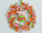 Hoop mobile/ Wreath Sleeping owl in Green, Pink and Orange