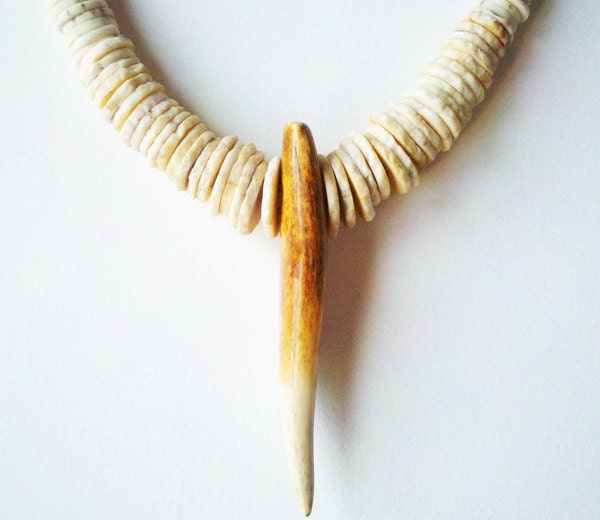 Shell, bamboo, and wooden horn long necklace