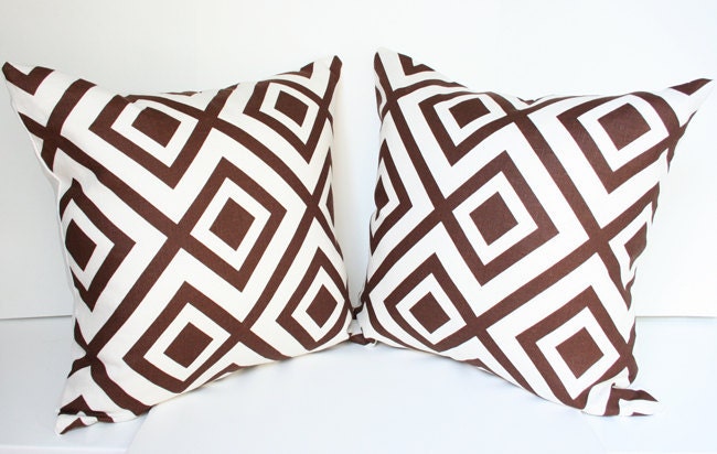 2 David Hicks La Fiorentina Pillow Covers - Bark & Ivory colorway (Pair)