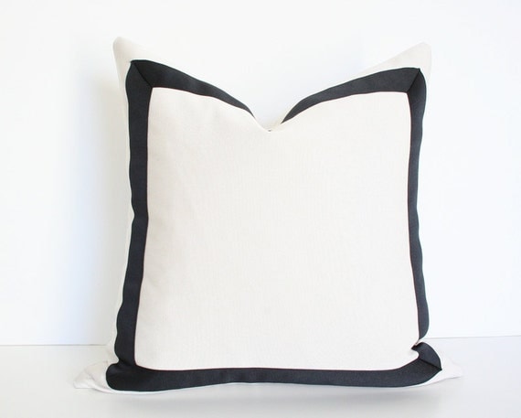 Cream Pillow Cover with Black Grosgrain Ribbon 17x17