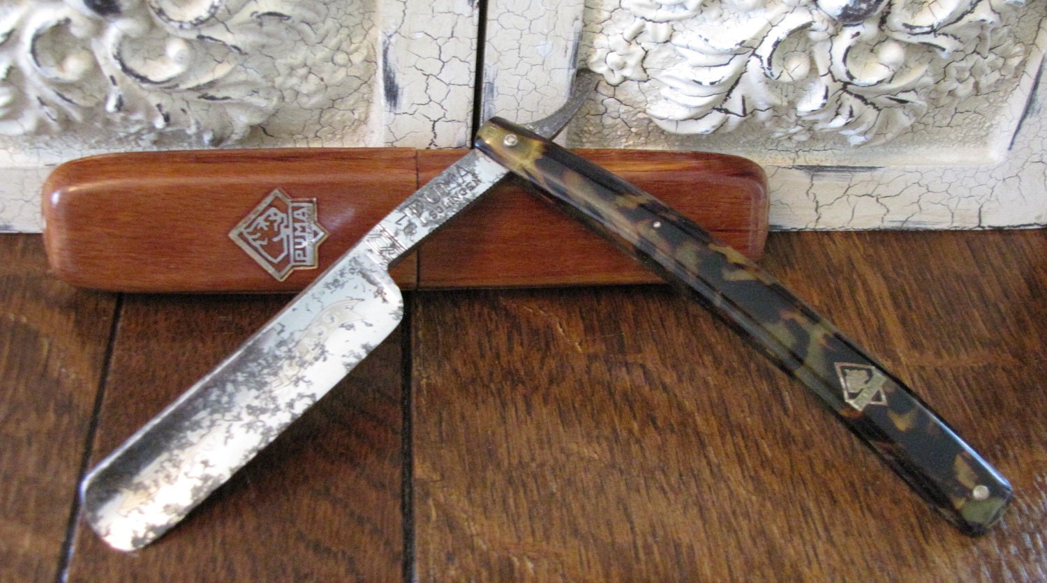 Vintage Puma 91 Straight Razor With Original Wood by davincisattic