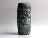 Tall Vintage German Studio Pottery Vase  (Lama Pattern) -  c.60s