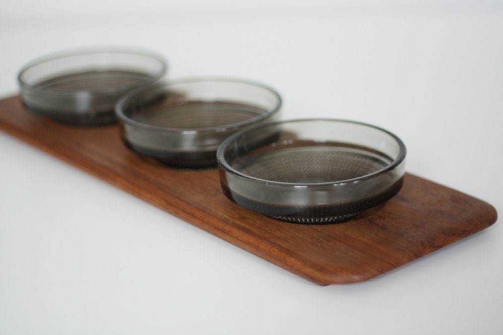 Danish Teak Tray and Glass Inserts- Digsmed