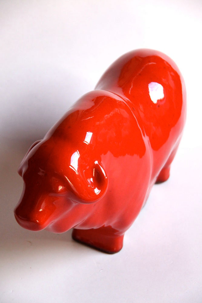 Mid-Century Large Red Ceramic Bull - 60s Ruscha