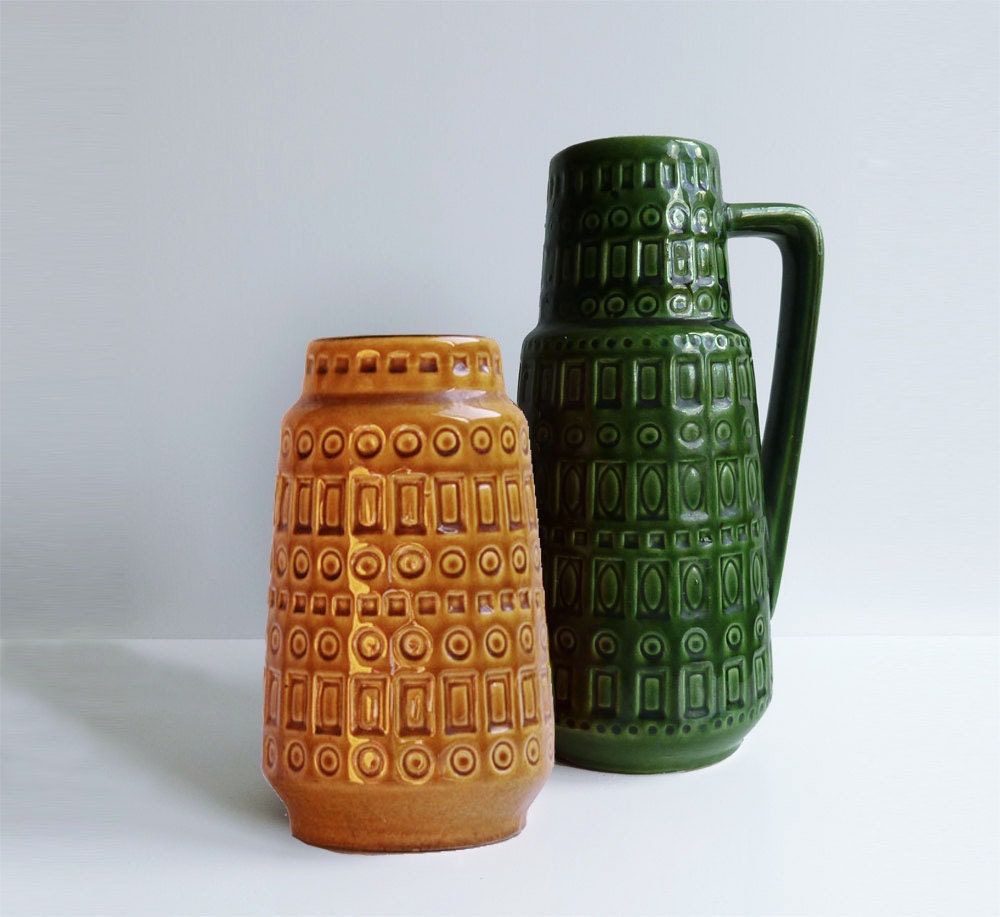 West Germany Vases - Set of 2 (green and yellow)