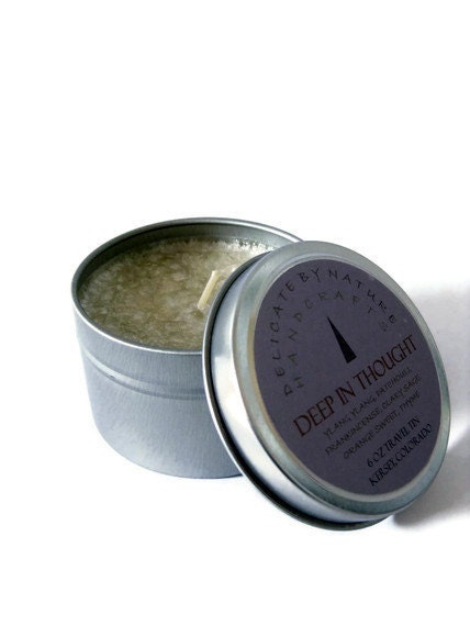 Aromatherapy Travel Candle - Deep in Thought - 6 oz Palm Wax Travel Tin - Delicate by Nature