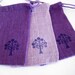 Jute Drawstring Bags - Medium 5 x 7 in. - Set of 3 - Handstamped Purple and Lavender Burlap with Tree Design
