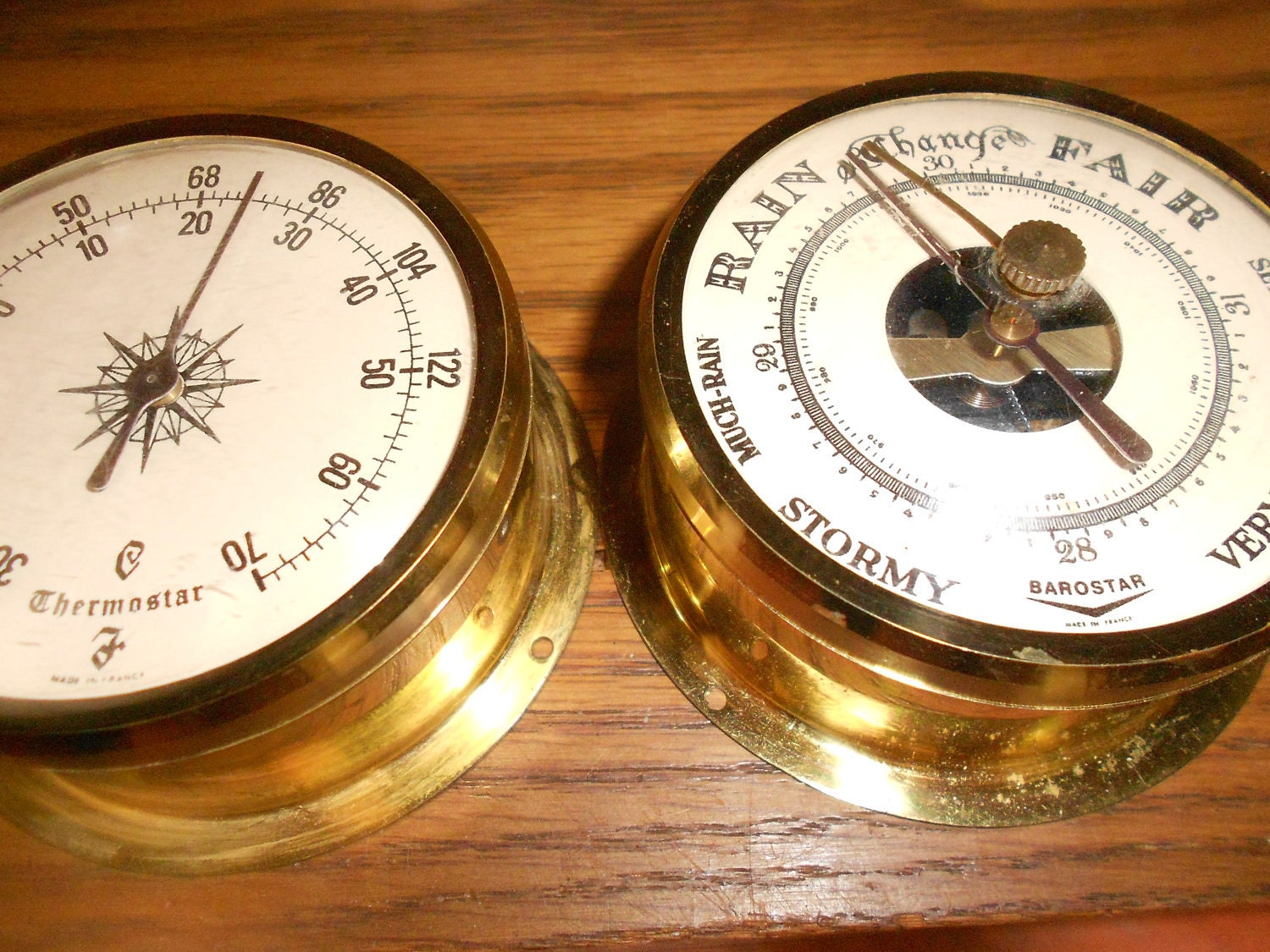 Barometer & Thermometer Vintage French Made Brass by machismo