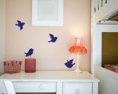 Wall Decal - 4 Birds flying. FREE US Shipping Cute birdies - Nursery decals, playroom or kitchen decals