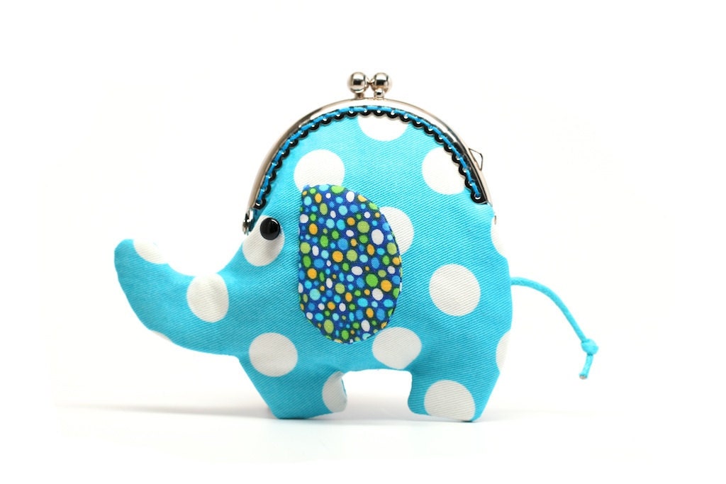 Little sky blue elephant clutch purse