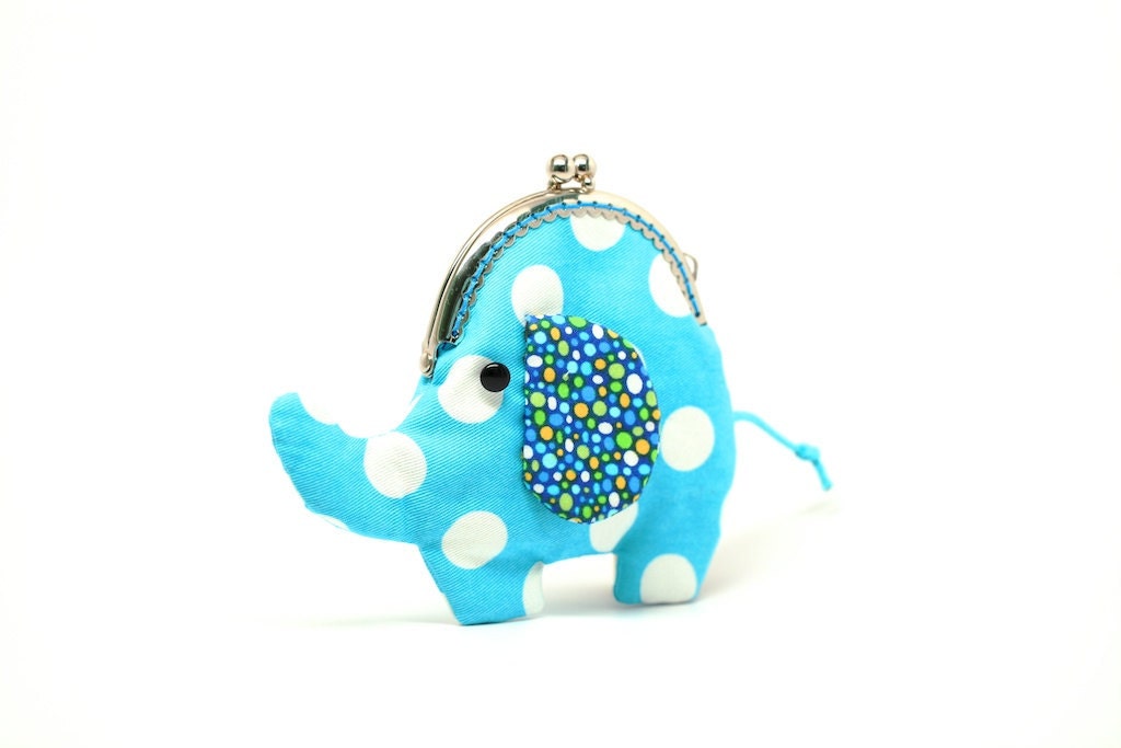 Little sky blue elephant clutch purse