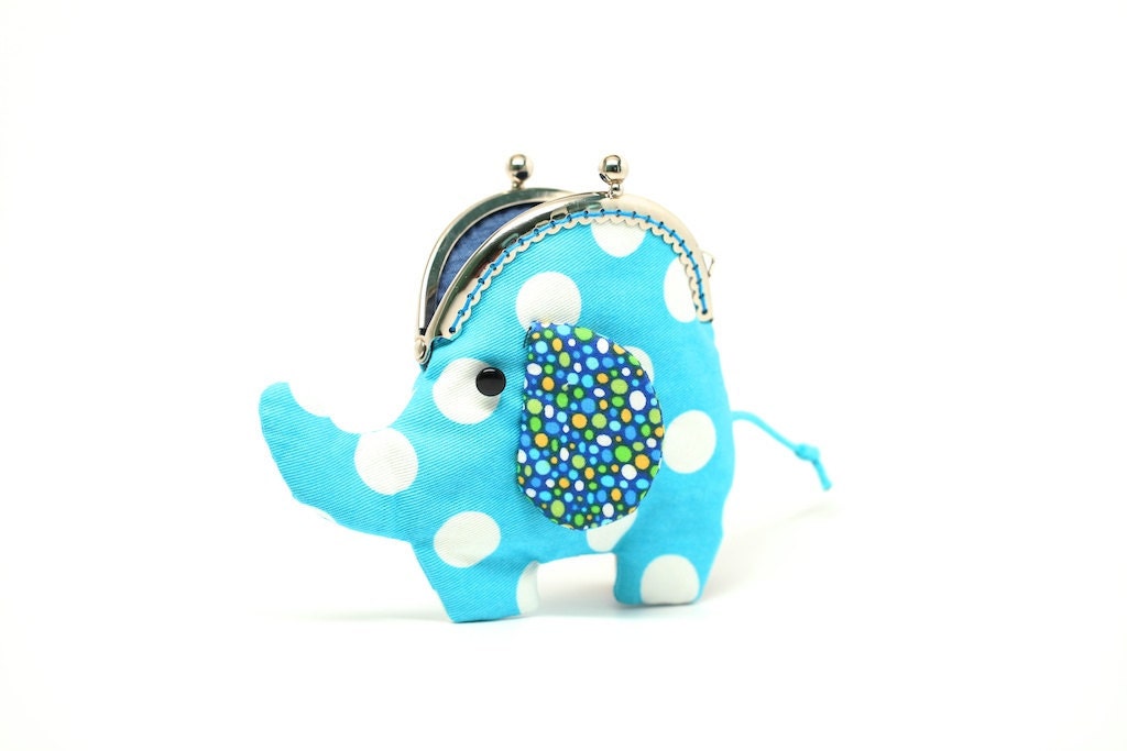 Little sky blue elephant clutch purse