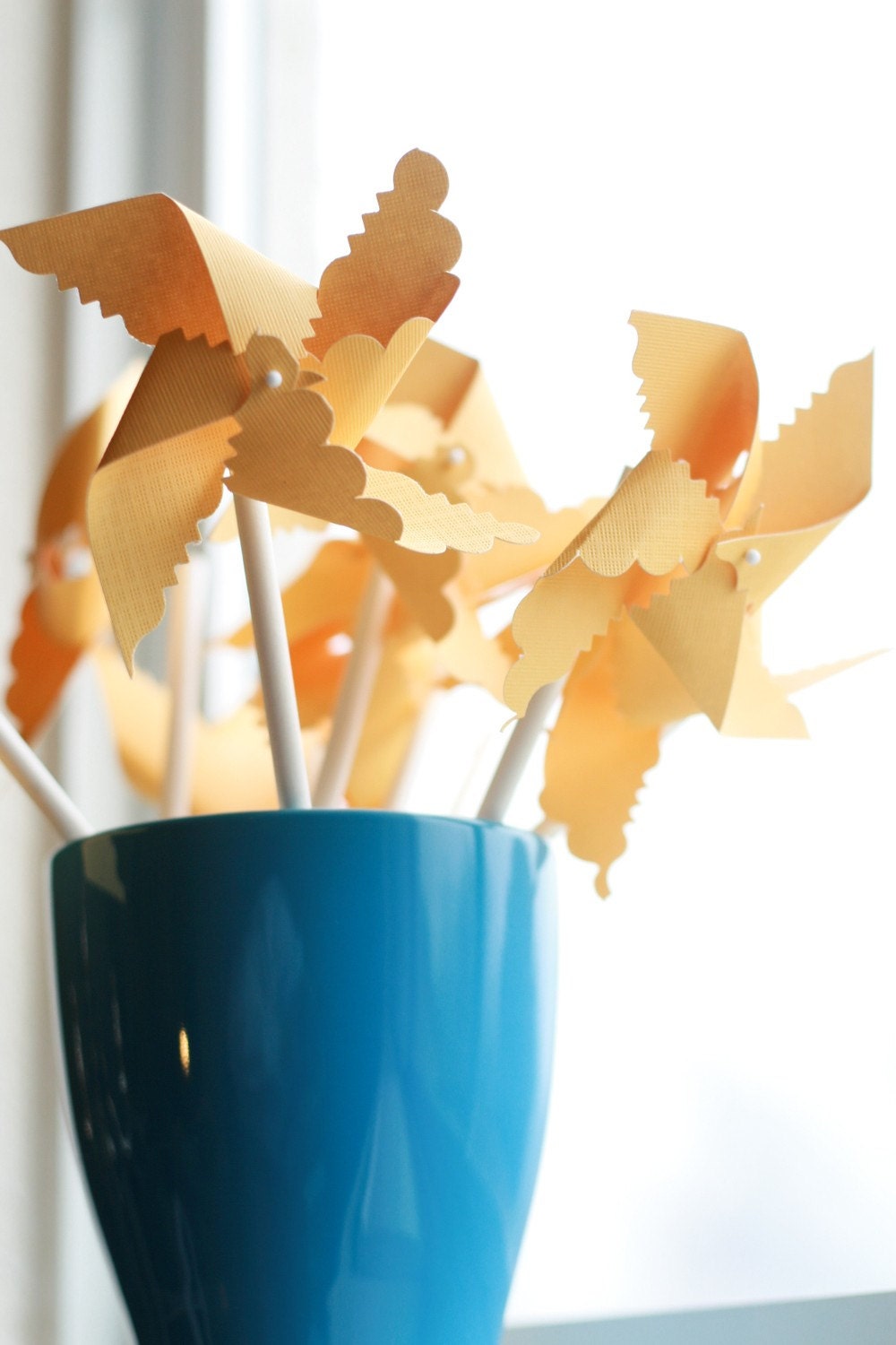 Decor 12 Mini Yellow Spinnable Pinwheels (custom orders welcomed)