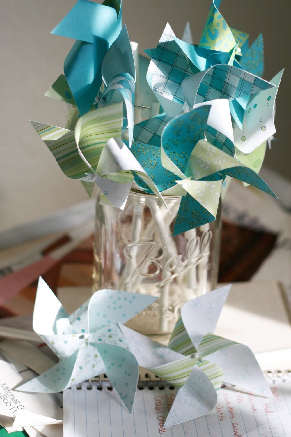 Wedding Pinwheels 12 Mini Pinwheels Ocean Love  (Custom orders welcomed)