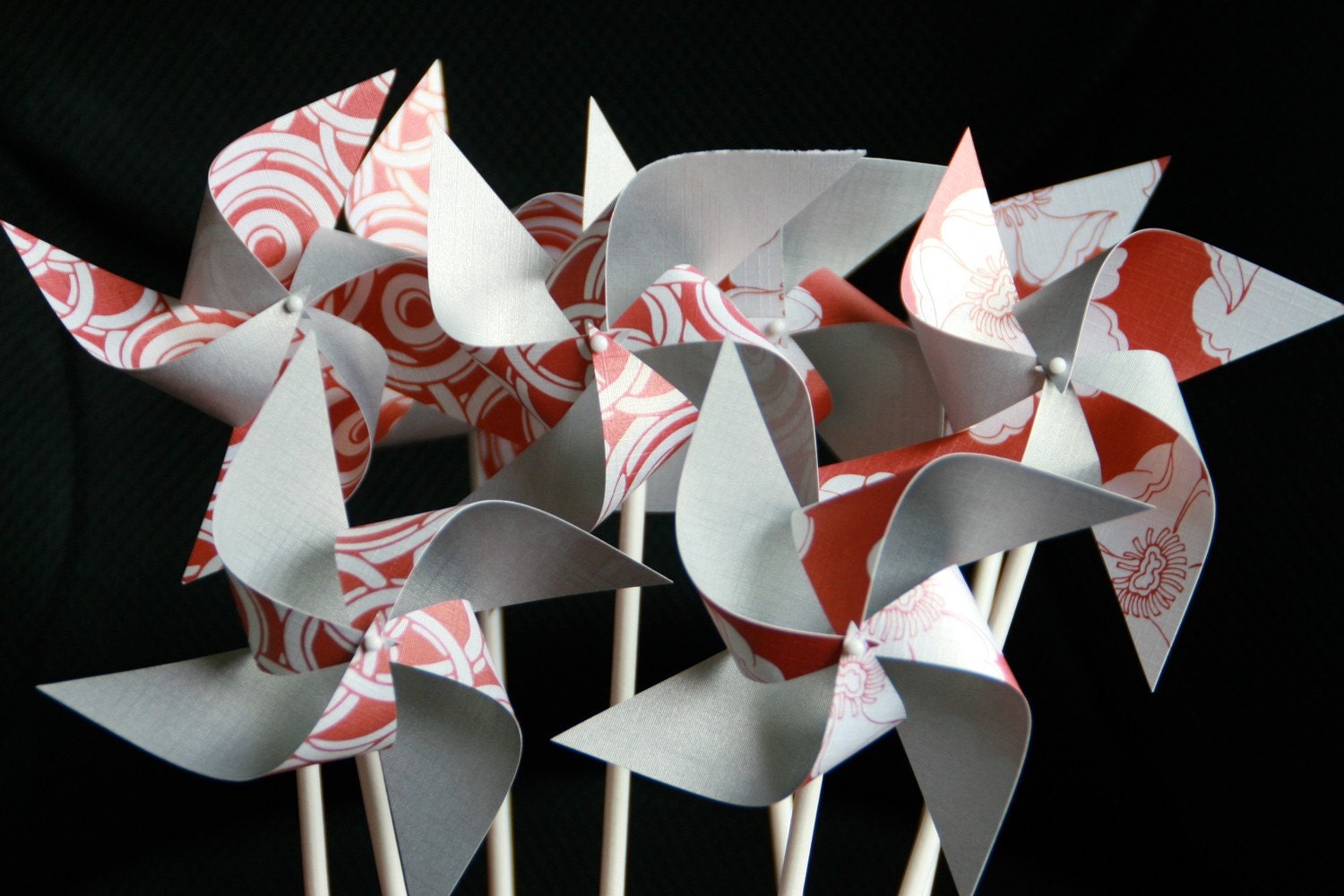 Escort Card Pinwheels Red and Silver Pinwheels 12 Mini Modern Love (Custom orders welcomed)