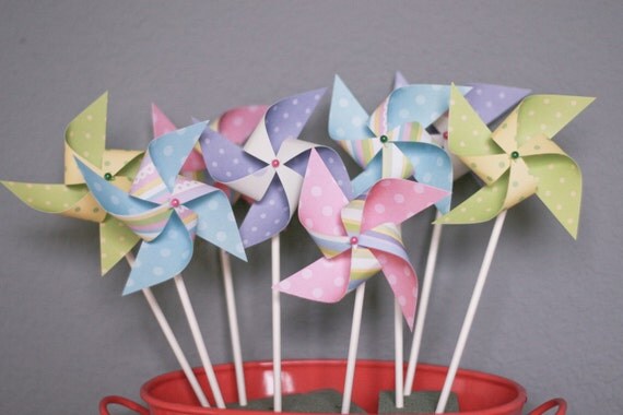 Favors 12 Mini Pinwheels Spring Fever (Custom orders welcomed) Il_570xn