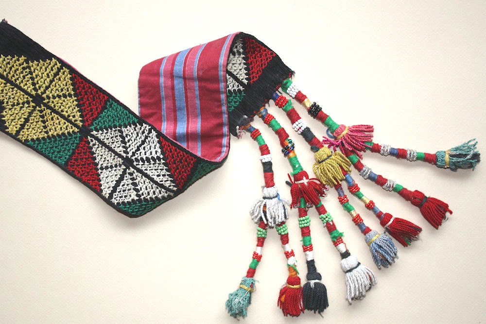 SALE 40% OFF - Cross Stitched Textile With Tassels