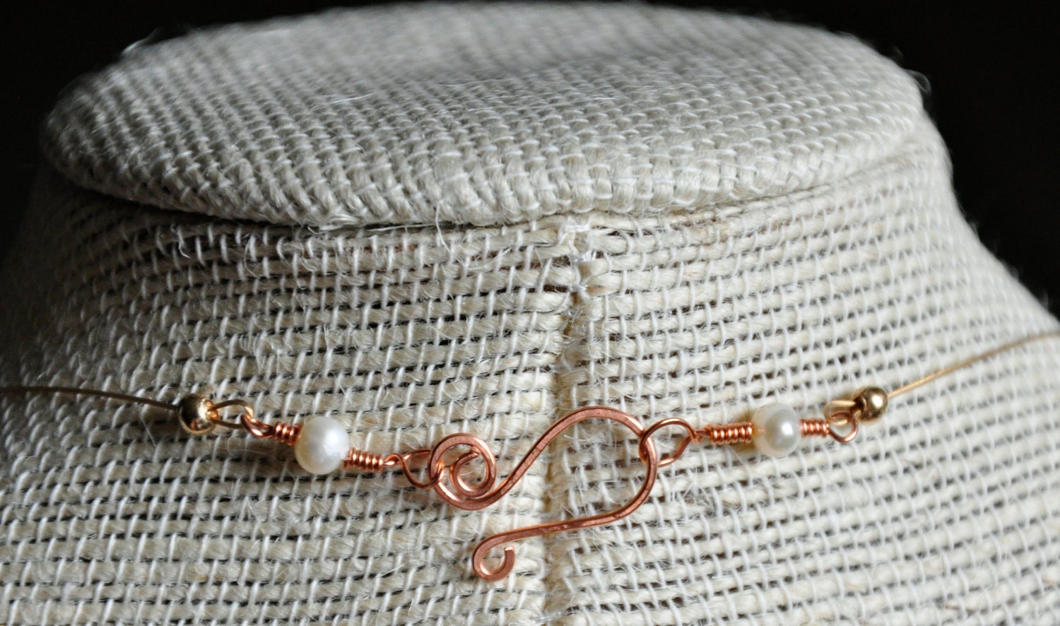 Copper Heart Necklace, Rustic Wire Jewelry, Gold Fill Pearl Necklaces, Handmade