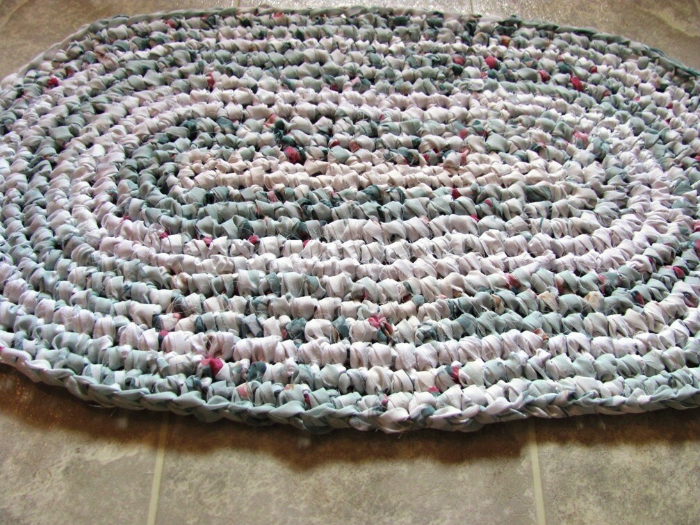 Mint green & white oval rug 070311 by Kimsrugs on Etsy