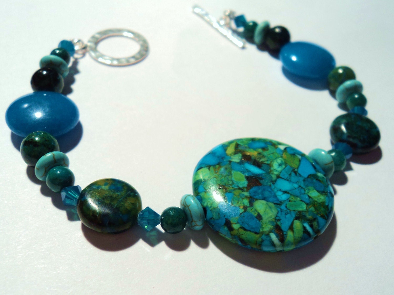 BRACELET - Mini Mosaic - Turquoise, Jasper, Jade, Swarovski Crystal, Sterling Silver