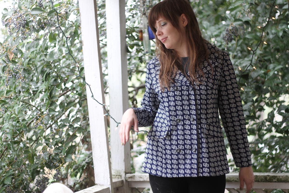1960s navy and white doublebreasted peacoat, blazer or jacket. Large.