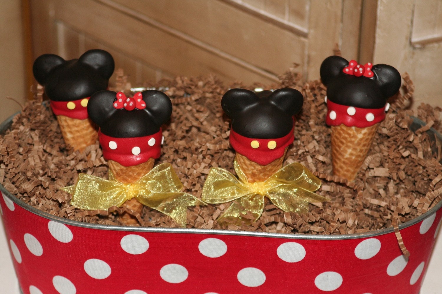 Mom's Killer Cakes & Cookies Original Design Mickey and Minnie Mouse Inspired Ice Cream Cone Cake Pops
