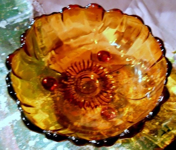 Vintage Amber Glass Salad or Fruit Bowl by HeronBlueVintage