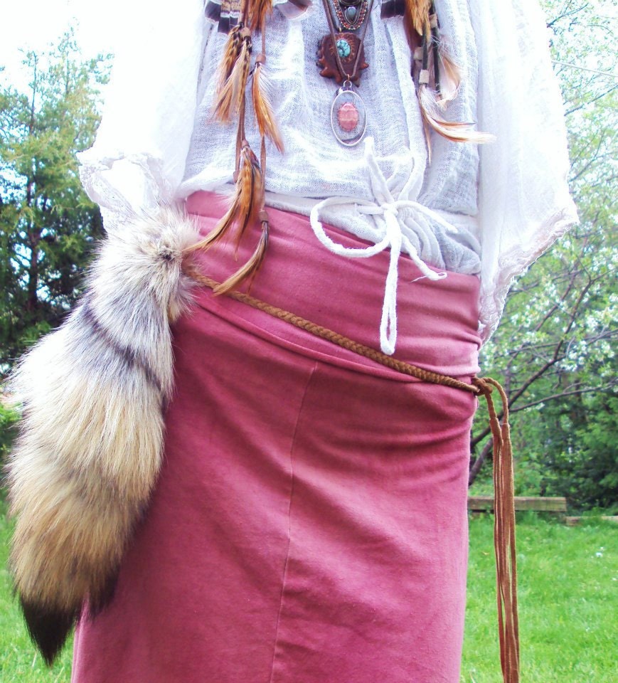 Natural Coyote Tail on Buckskin Braid : For Ceremony & Coyote Medicine