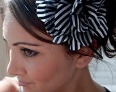 Black & White striped flower on a black sequin headband