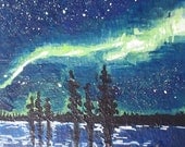 Arctic Northern Lights - Original Acrylic Painting - 5" x 5"