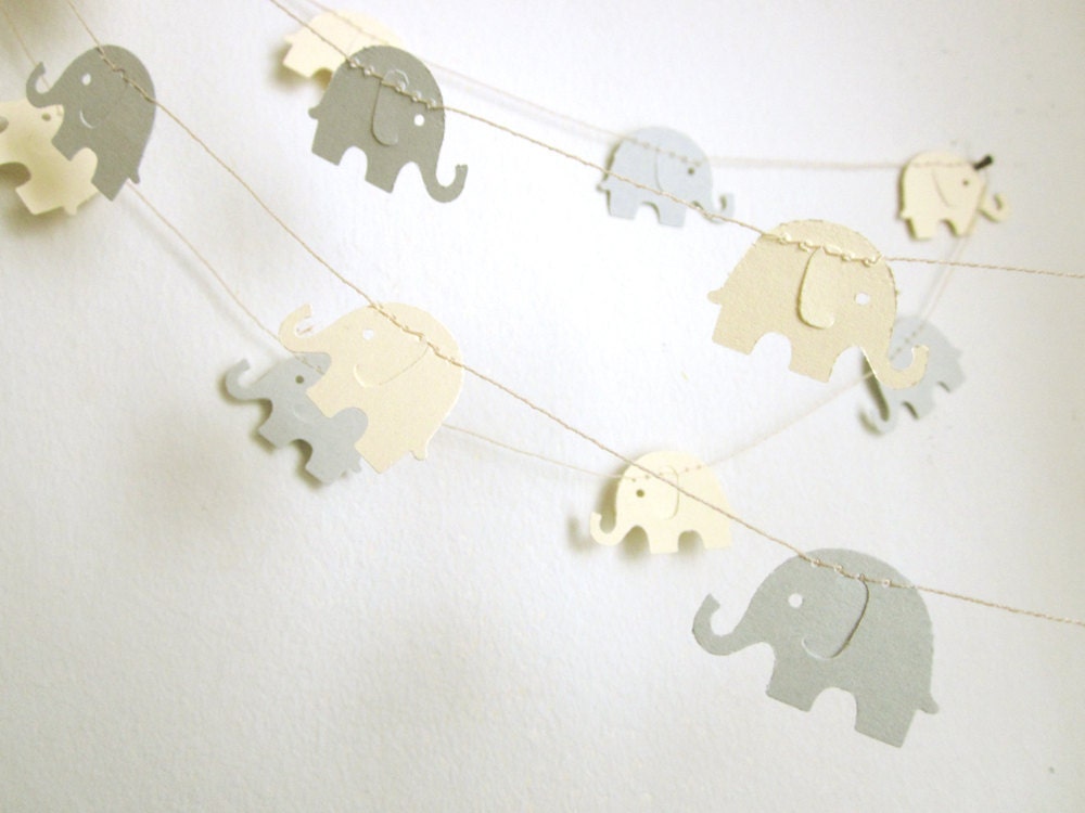 Baby Shower Garland - Baby Room Decoration -  Elephant Garland - Gray and Cream Elephants
