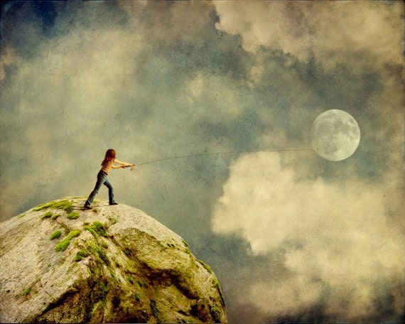 Whimsical art for children, gone fishing, surreal moon photography, fantasy art photo prints