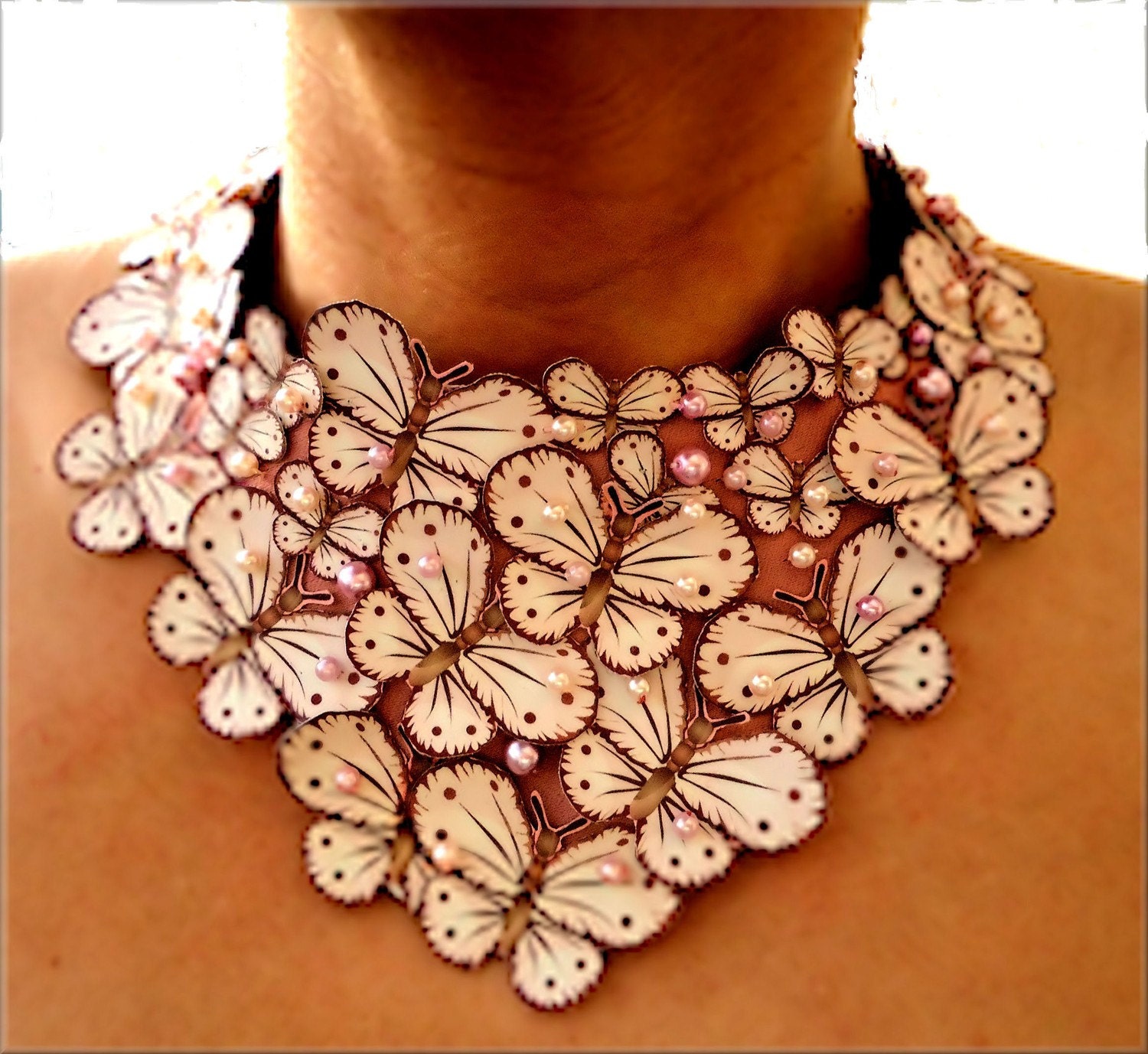 Bridal Butterfly Bib Necklace in Pink