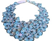 Blue Butterfly Bib Statement Necklace with pearls