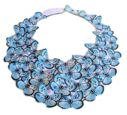 Blue Butterfly Bib Statement Necklace with pearls
