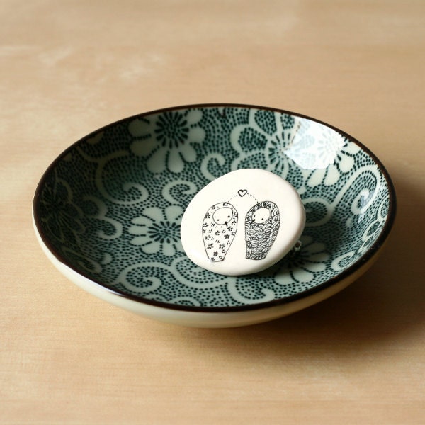 Owls in Love - Owl white brooch - Handdrawn - Woodland fashion accessory
