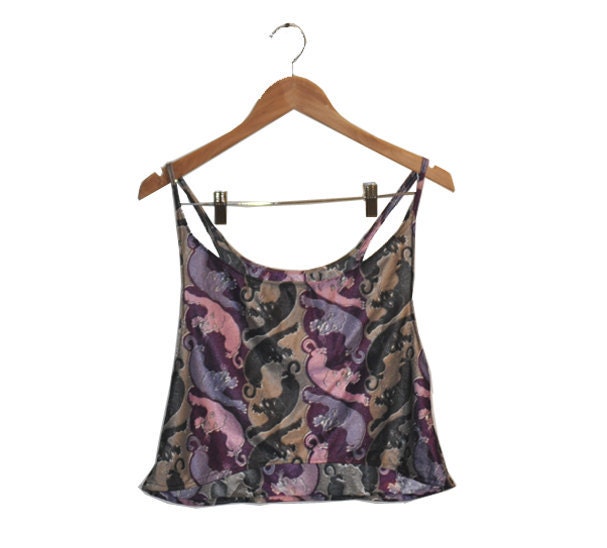 70s Purple Poly Panther Crop Top M